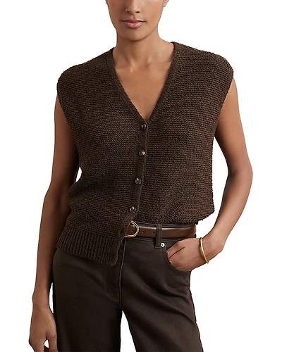 Reiss Lily Button Through Knitted Top