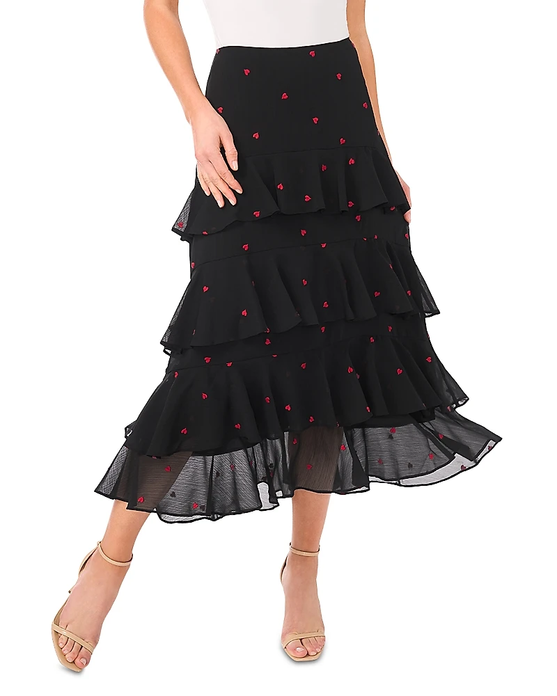 CeCe Tiered Ruffled Flounce Midi Skirt