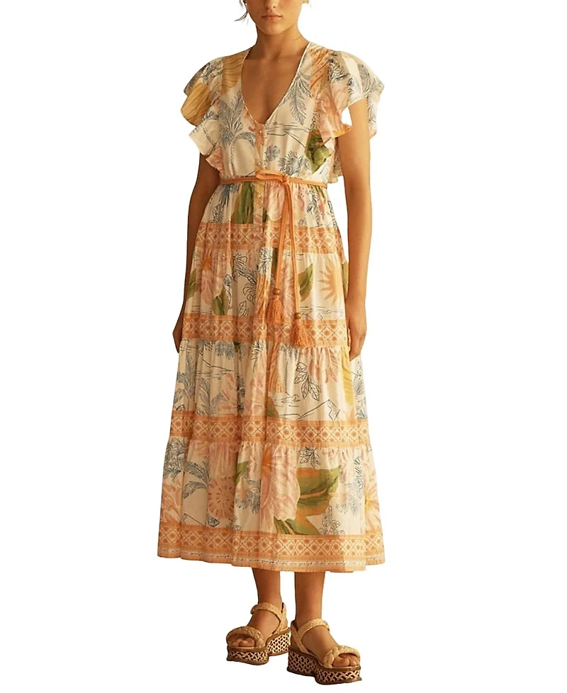 Aur OceA Alcio Ruffle Sleeve Tiered Maxi Dress