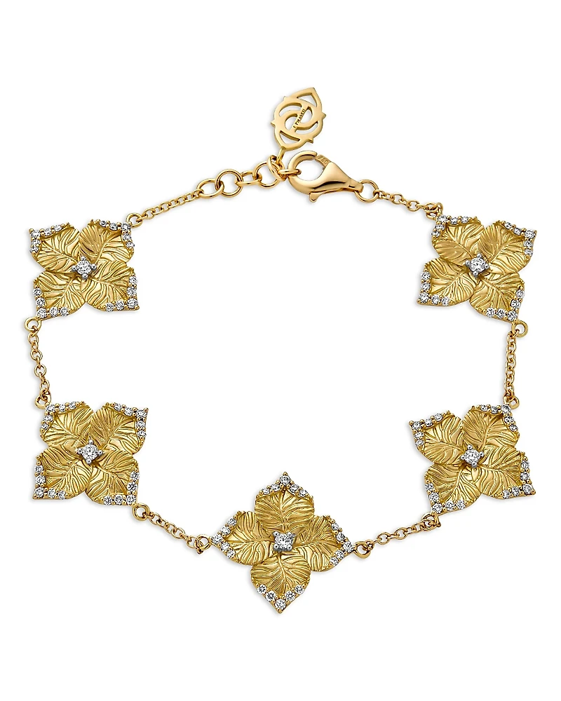 Piranesi 18K Yellow Gold Oro Fiore Diamond Flower Link Bracelet