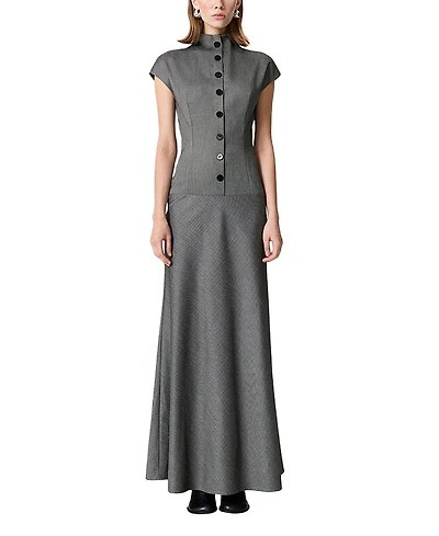 Nocturne Button Accent High Neck Maxi Dress