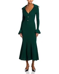 Self-Portrait Ruffled Cuff Wide Neck Dress