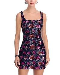 Aqua Floral Sequin Mini Dress - Exclusive