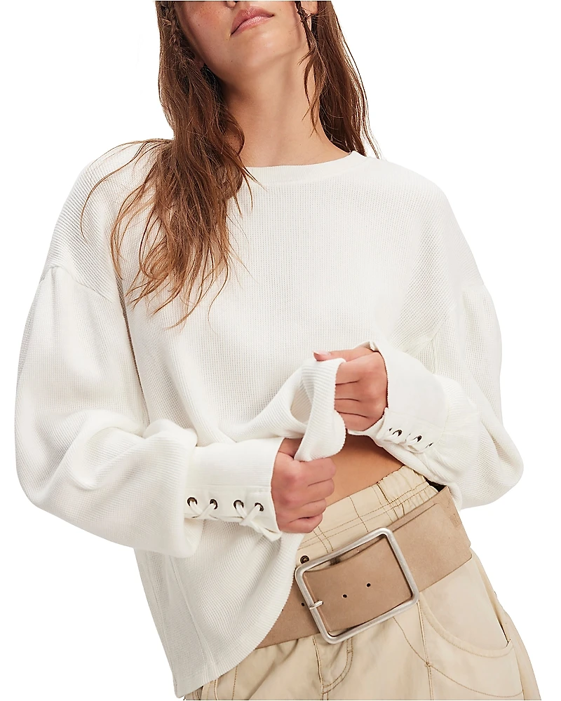 Free People Lapis Lace Up Cuff Sweatshirt