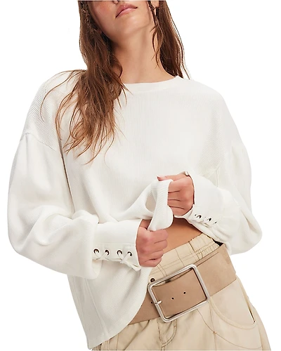 Free People Lapis Lace Up Cuff Sweatshirt