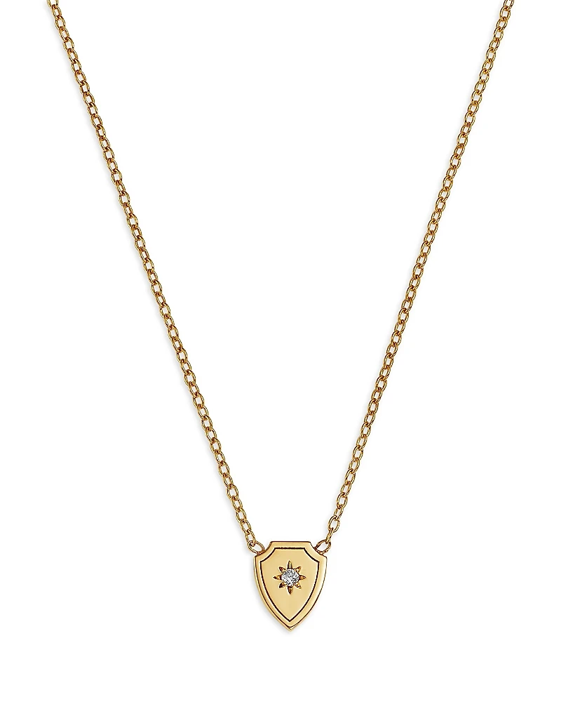 Zoe Chicco 14K Yellow Gold Midi Bitty Diamond Accent Shield Pendant Necklace, 14-16