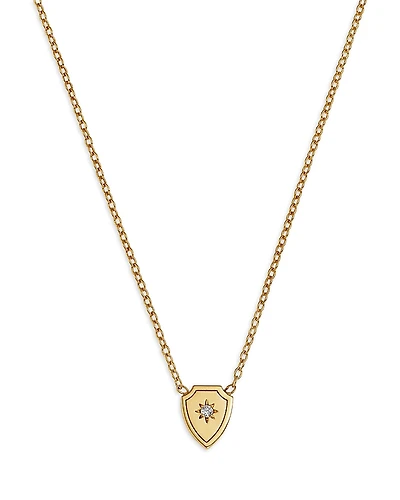 Zoe Chicco 14K Yellow Gold Midi Bitty Diamond Accent Shield Pendant Necklace, 14-16