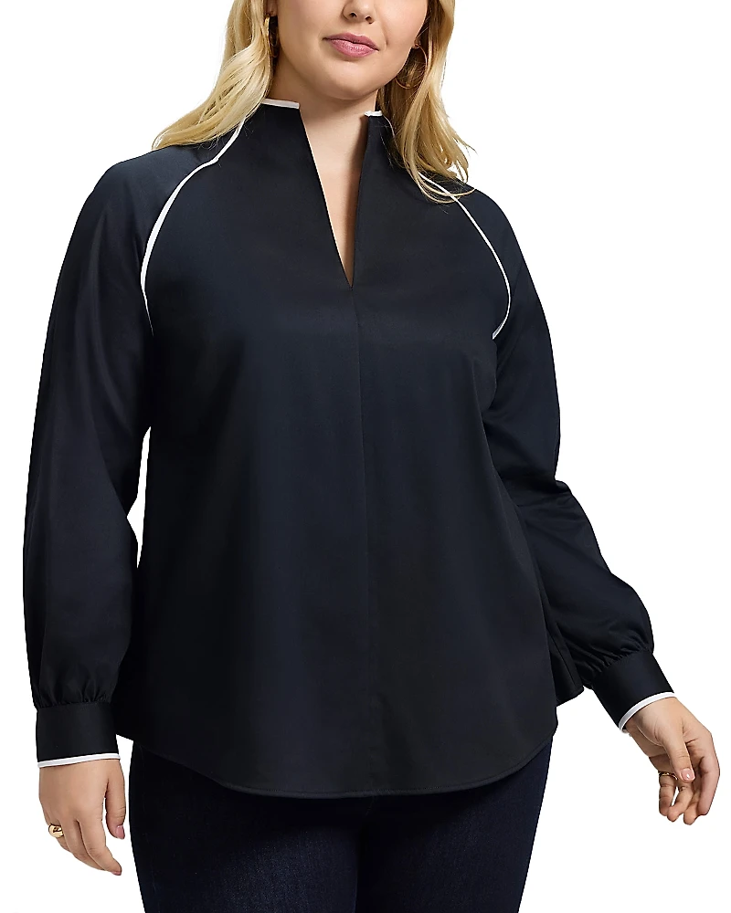 Foxcroft Plus Daphne Long Sleeve Matte Sateen Popover Shirt
