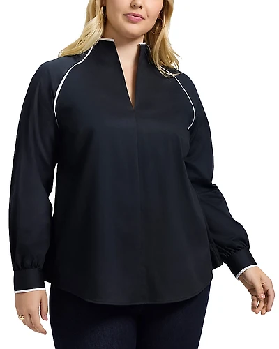 Foxcroft Plus Daphne Long Sleeve Matte Sateen Popover Shirt