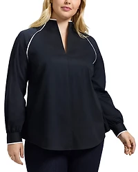 Foxcroft Plus Daphne Long Sleeve Matte Sateen Popover Shirt