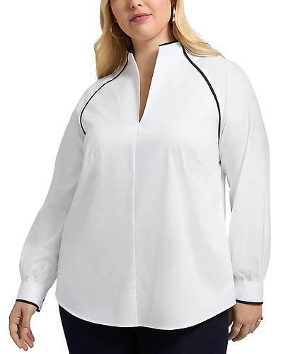 Foxcroft Plus Daphne Long Sleeve Matte Sateen Popover Shirt