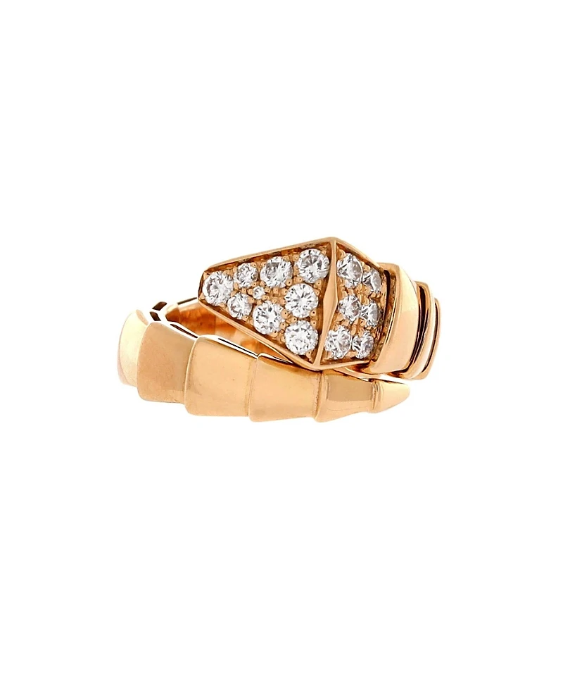 Pre-Owned Bvlgari Wide Serpenti Viper One-Coil Ring 18K Rose Gold with Diamonds
