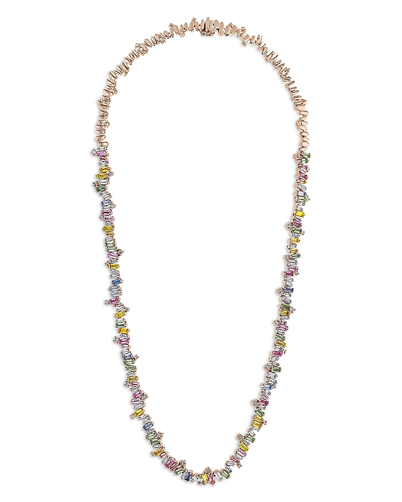 Suzanne Kalan 18K Rose Gold Bold Rainbow Sapphire & Diamond Tennis Necklace, 17