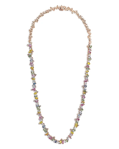 Suzanne Kalan 18K Rose Gold Bold Rainbow Sapphire & Diamond Tennis Necklace, 17