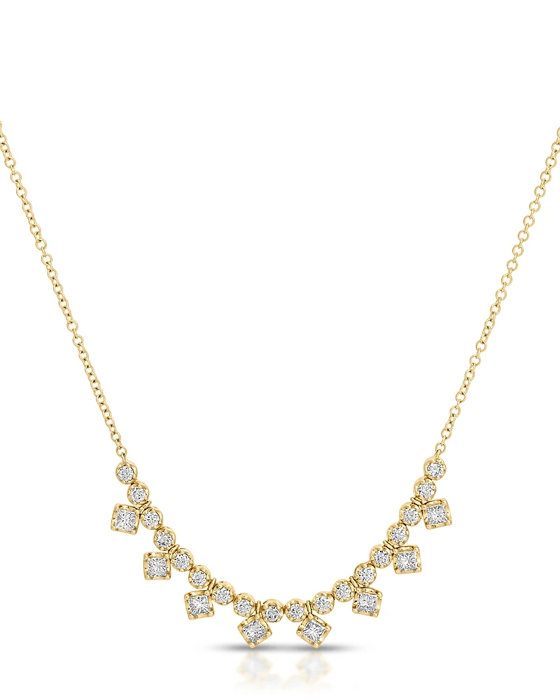 Ef Collection 14K Yellow Gold Ef Collection Diamond Princess & Round Kate Collar Necklace, 16-18