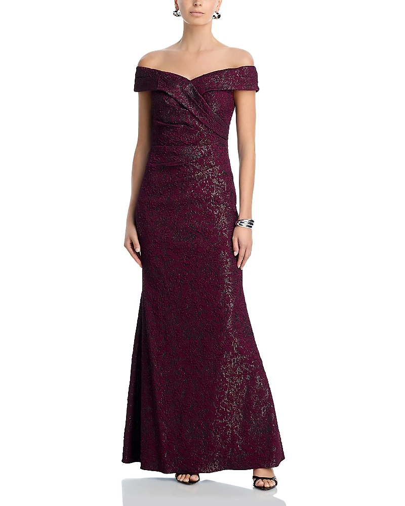 Adrianna Papell Off-the-Shoulder Jacquard Gown