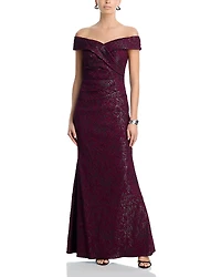 Adrianna Papell Off-the-Shoulder Jacquard Gown
