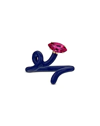 Bea Bongiasca 9K Yellow Gold & Sterling Silver Baby Vine Corundum and Navy Blue Enamel Tendril Ring