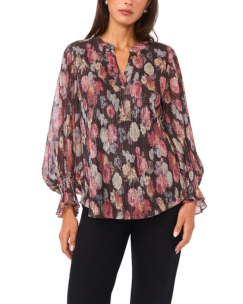 Vince Camuto Metallic Threaded Balloon Sleeve Top