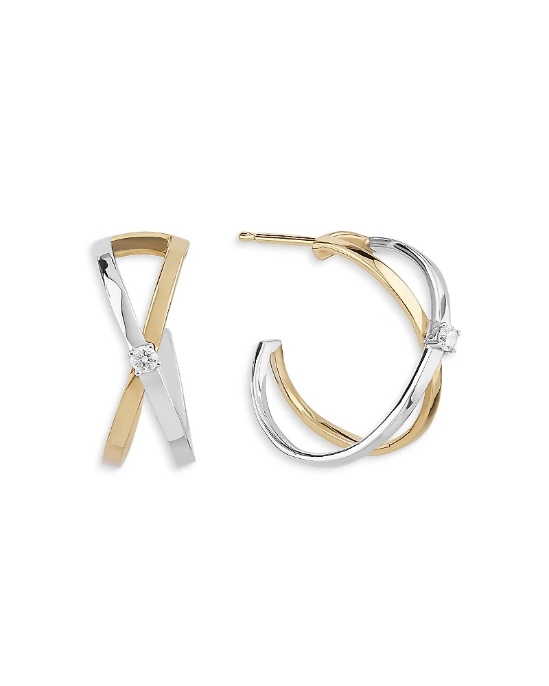 Lana Jewelry 14K White & Yellow Gold Diamond Crossover Hoop Earrings