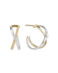 Lana Jewelry 14K White & Yellow Gold Diamond Crossover Hoop Earrings