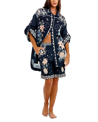 Agua Bendita Chrissy Embroidered Shirt Swim Cover-Up