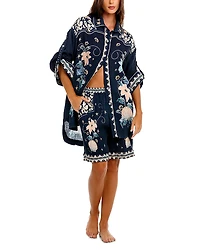 Agua Bendita Chrissy Embroidered Shirt Swim Cover-Up