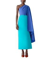 Carolina Herrera Drape Shoulder Belted Silk Dress