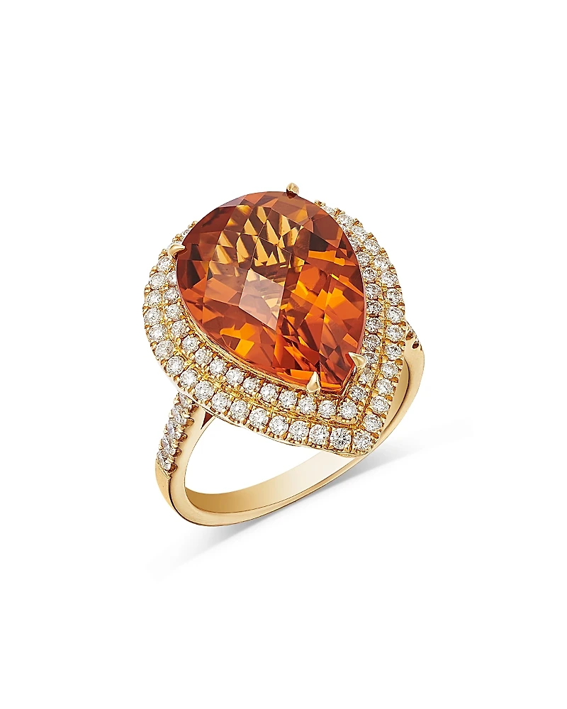 Bloomingdale's Fine Collection Limited Edition Cognac Citrine & Diamond Pear Shaped Ring