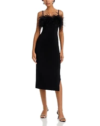 Milly Robena Feather Embellished Ribbed Midi Dress