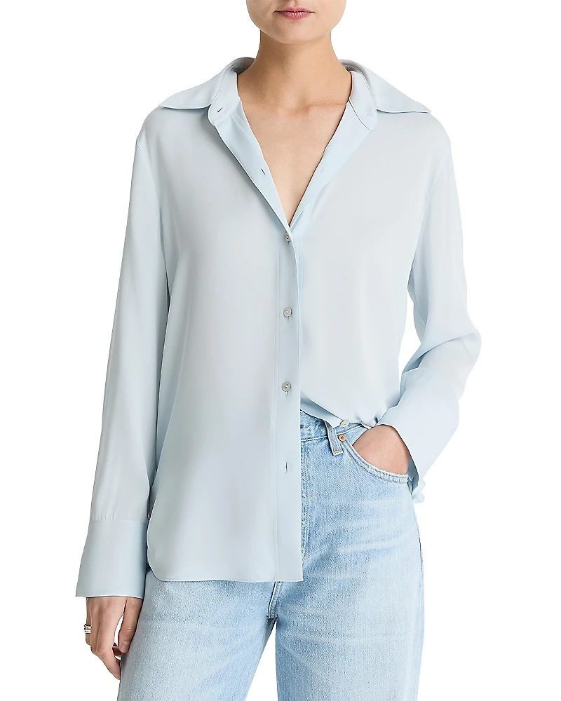 Vince Long Sleeved Button Down Silk Blend Blouse