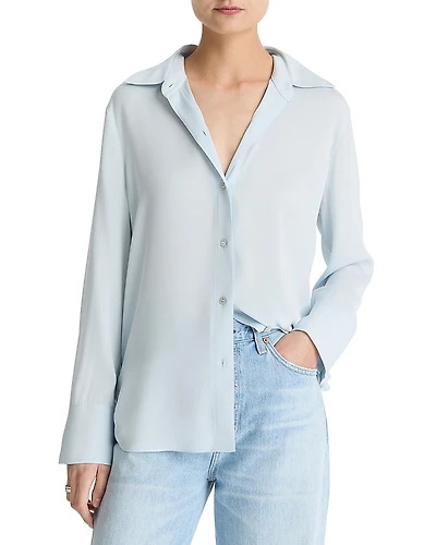 Vince Long Sleeved Button Down Silk Blend Blouse