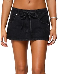 Edikted Ziggie Tie Front Denim Mini Skirt
