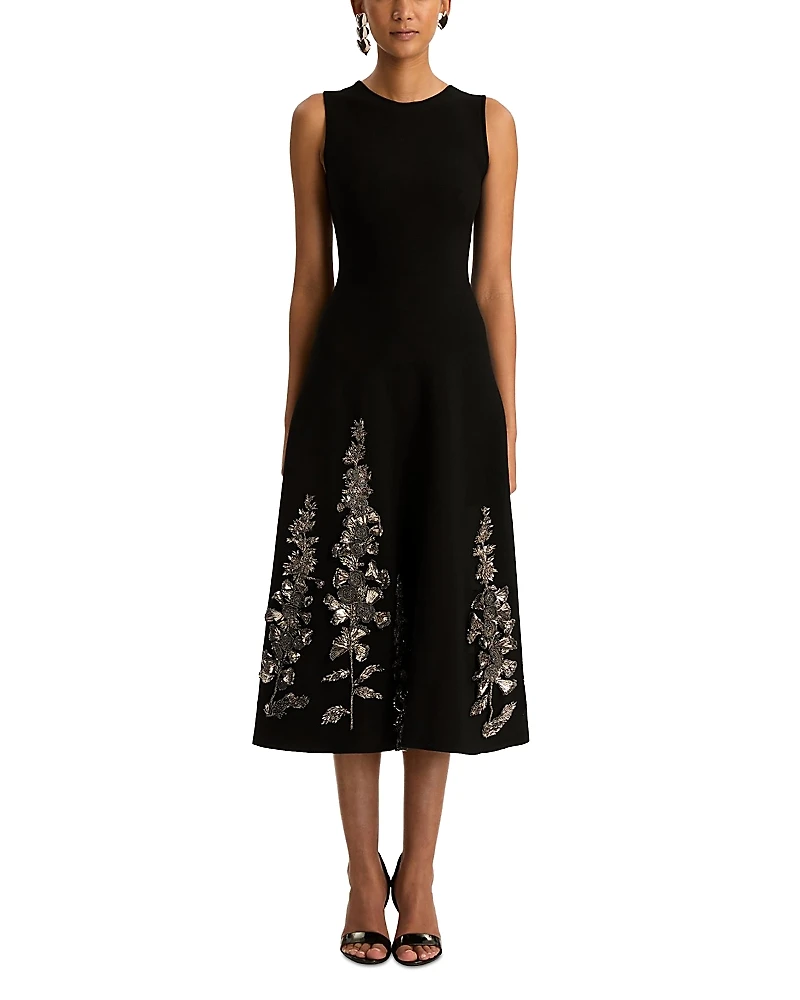 Oscar de la Renta Embroidered Feather Jacquard Dress