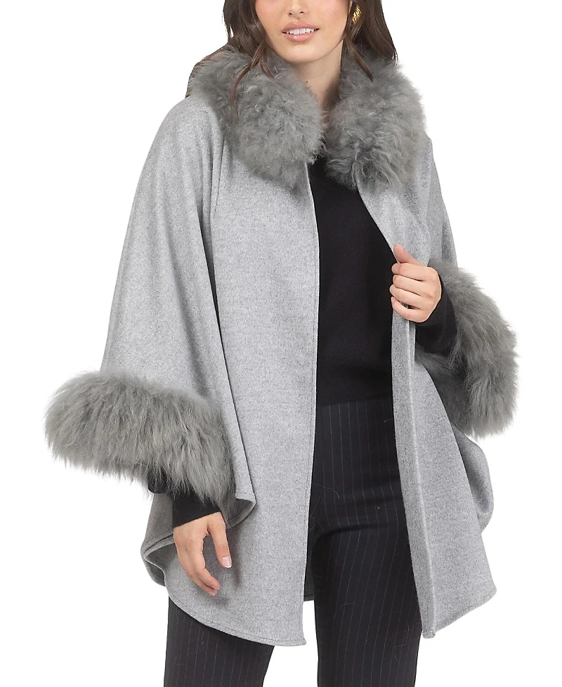 Gorski Cashmere & Wool Cape With Lamb Trim