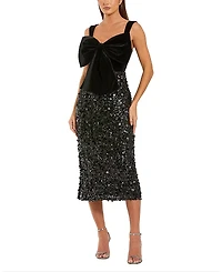 Mac Duggal Sleeveless Sequin Midi Dress with Velvet Bow