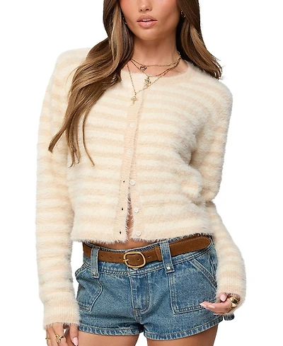 Edikted Aria Striped Fuzzy Knit Cardigan