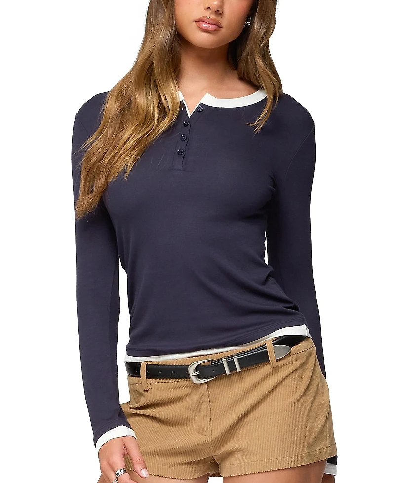 Edikted Contrast Layered Look Henley Top