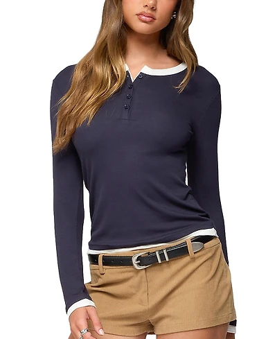 Edikted Contrast Layered Look Henley Top