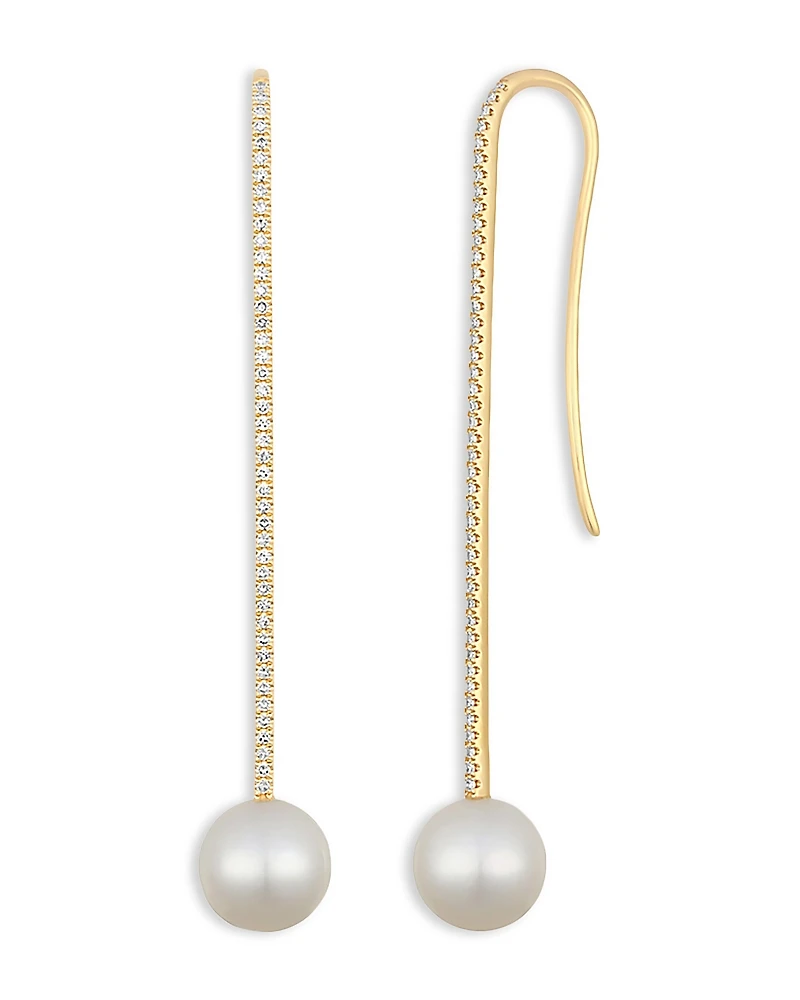 Ef Collection 14K Yellow Gold Freshwater Pearl & Diamond Vertical Bar Drop Earrings