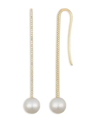 Ef Collection 14K Yellow Gold Freshwater Pearl & Diamond Vertical Bar Drop Earrings