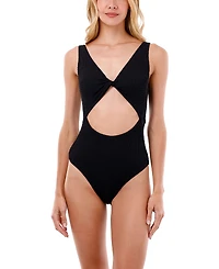 Malai Textured Wave Black Twix Cut Out Moderate Coverage One Piece