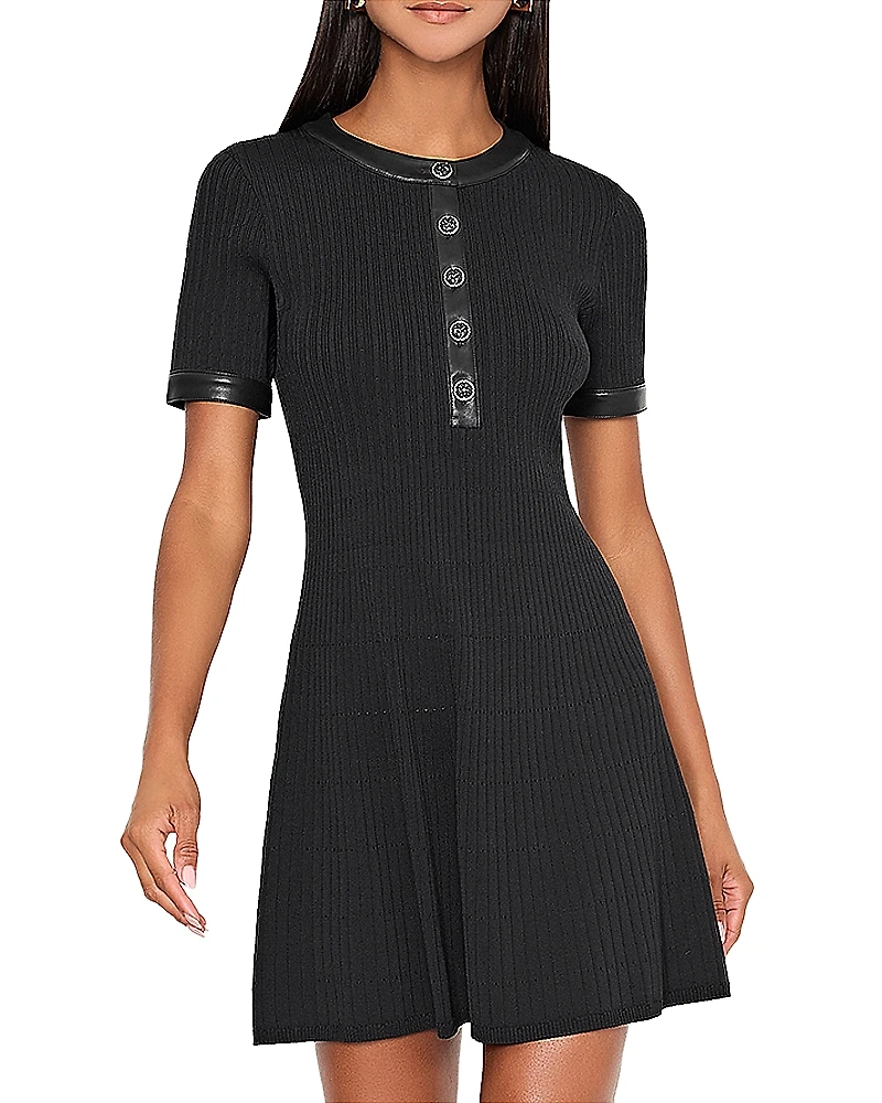 Milly Faux Leather Trim Dress