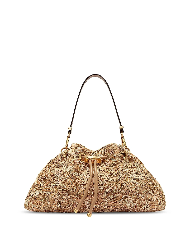 Jimmy Choo Cinch M Flower Woven Raffia Shoulder Bag