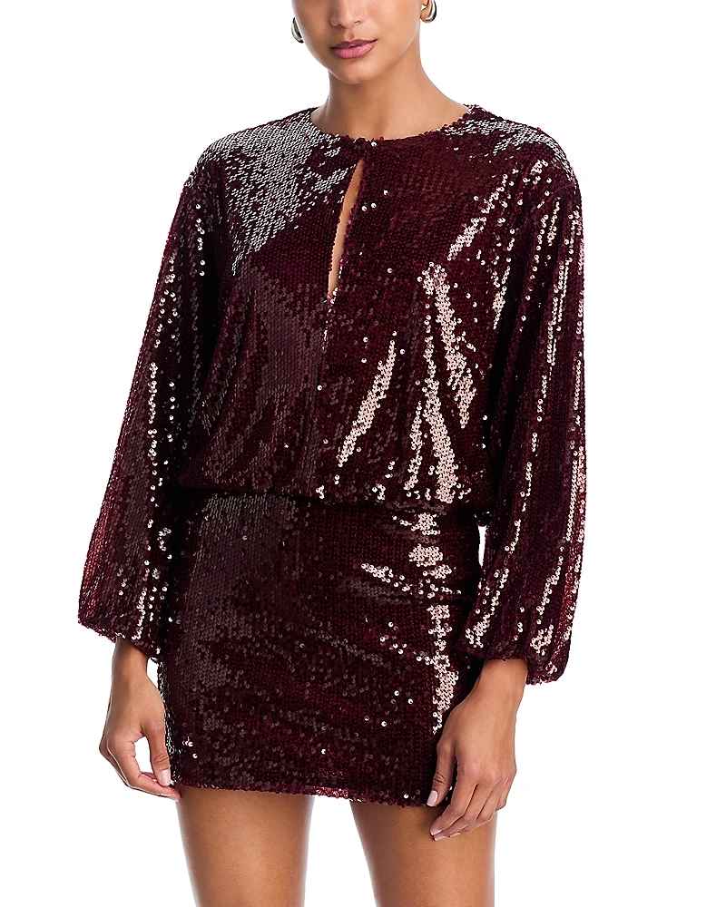 Aqua Sequin Long Sleeve Mini Dress - Exclusive