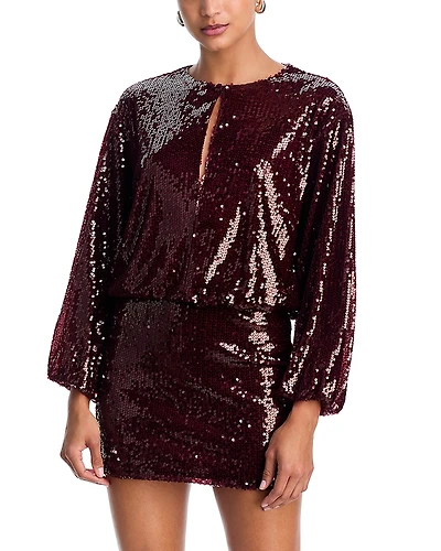 Aqua Sequin Long Sleeve Mini Dress - Exclusive