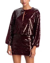 Aqua Sequin Long Sleeve Mini Dress - Exclusive