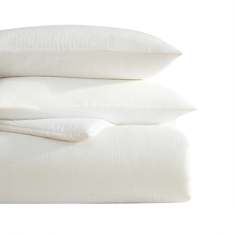 Vera Wang Threaded Basketweave Cotton 3 Piece Comforter Set