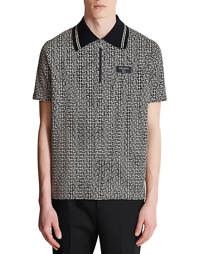 Balmain Monogram Print Zip Polo