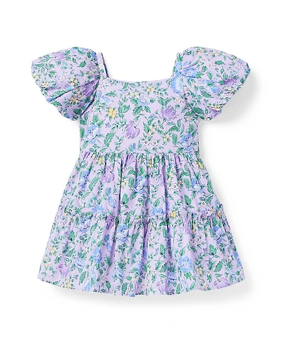 Janie and Jack Girls' Floral Puff Sleeve Dress - Little Kid, Big Kid
